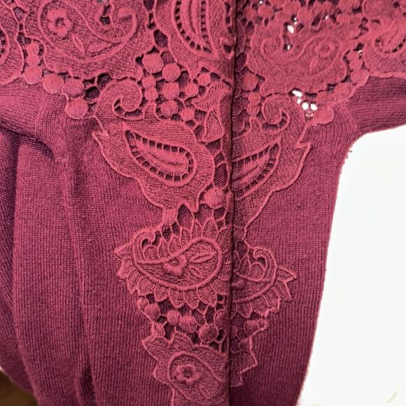 Ted Baker 3 M Tae Burgundy Scoop Neck Merino Wool Shoulder Lace Knit Sweater - Picture 15 of 15